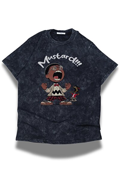 Fuddy Moda تي شيرت مغسول بحروف الخردل للجنسين، تي شيرت كلاسيكي كبير الحجم بطا...