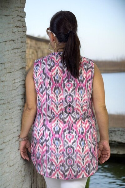 yagmurberen Organic Italian Fine Linen Judge Collar Japanese Sleeve (Sleeveless) Patterned Large Size Shirt