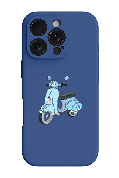 Theodor iPhone 16 Pro Blue Protective Liquid Silicone Shockproof Case - Vespa