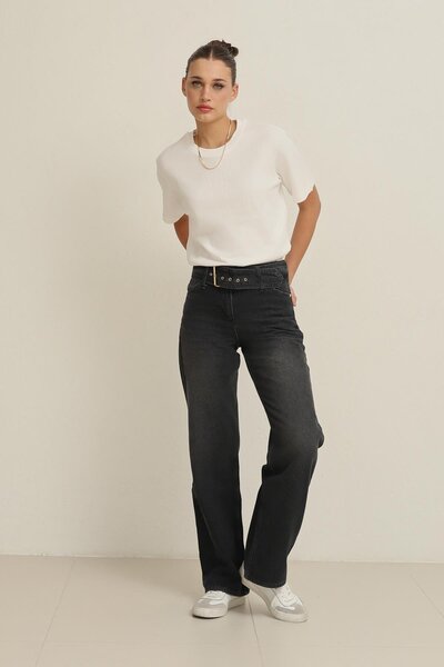 Setre Black Belt Detailed Relaxed Fit Jeans