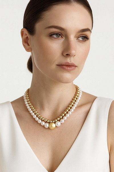 New Obsessions Double Row Big Pearl Necklace