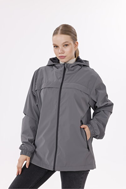 freemen Women's Anthracite Hooded Nova Fabric Lightweight and Durable Stylish Seasonal Water and Windproof Raincoat
