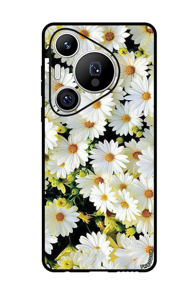 Theodor جراب واقٍ مضاد للخدش والصدمات لهاتف هواوي بيورا 70 برو بلس، زهور بيضاء