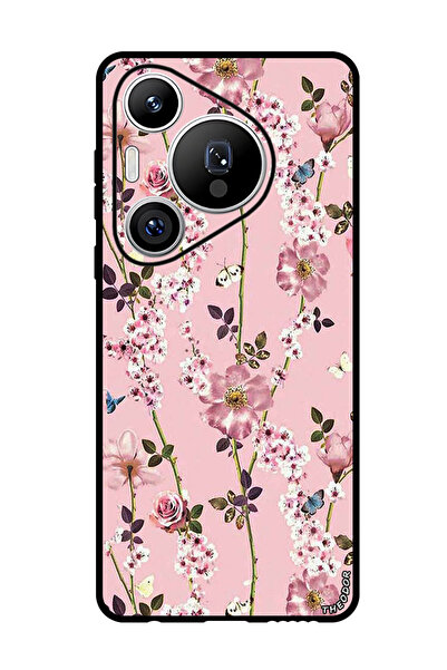 Theodor جراب واقٍ مضاد للخدش والصدمات لهاتف هواوي بيورا 70 برو بلس، زهور وردية صغيرة