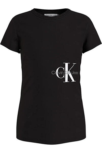 Calvin Klein MONOGRAM OFF PLACED Kadın Siyah T-Shirt