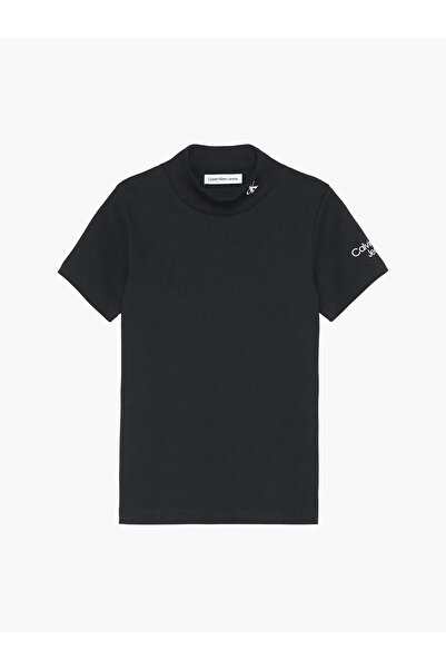 Calvin Klein MOCK NECK RIB TOP Kadın Siyah T-Shirt
