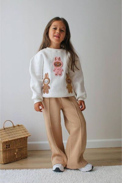 Canlook Labubu Detailed Hooded Girl's Suit Winter Cotton Tracksuit Set