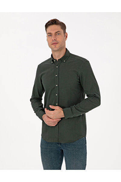 Pierre Cardin Dark Khaki Slim Fit Long Sleeve Shirt 50311562-Vr111
