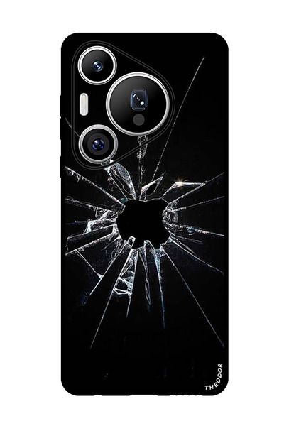 Theodor جراب حماية لهاتف هواوي بيورا 70 برو بلس زجاجي متصدع بشعار آبل