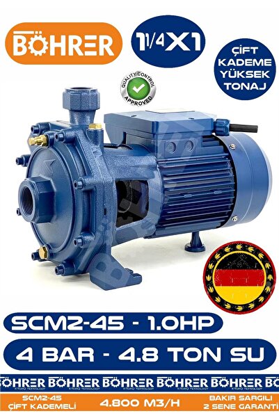 BÖHRER Alman SCM2-45 Çift Kademeli 1.0 HP 4 Bar 4.8 Ton Su - Kademeli Su Pomp...