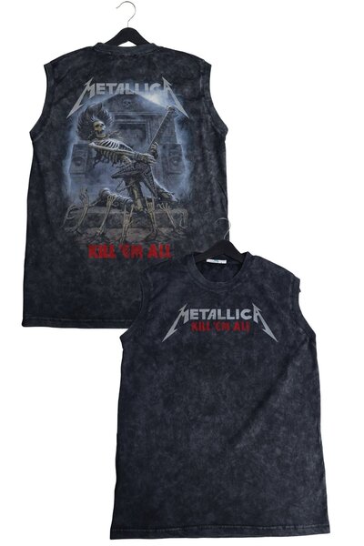 Fuddy Moda Metallica Kill'em All με στάμπα πλάτης που πλένεται αμάνικο μπλουζ...