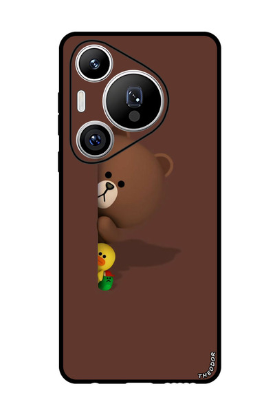 Theodor جراب واقٍ مضاد للخدش والصدمات لهاتف Huawei Pura 70 Pro، مزين بدب مخفي