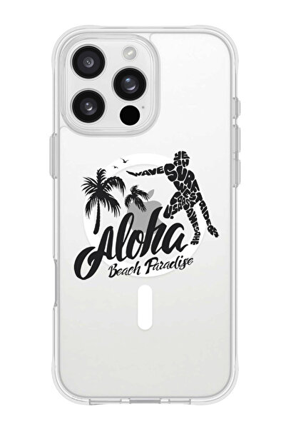 Theodor جراب ماج سيف لهاتف آيفون 16 برو، غطاء حماية مقاوم للصدمات لهاتف آيفون - ألوها بيتش بارادايس أسود