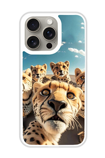 Theodor غطاء حماية لهاتف أبل آيفون 15 برو ماكس بتصميم ليوبارد سيلفي (مصد أبيض)