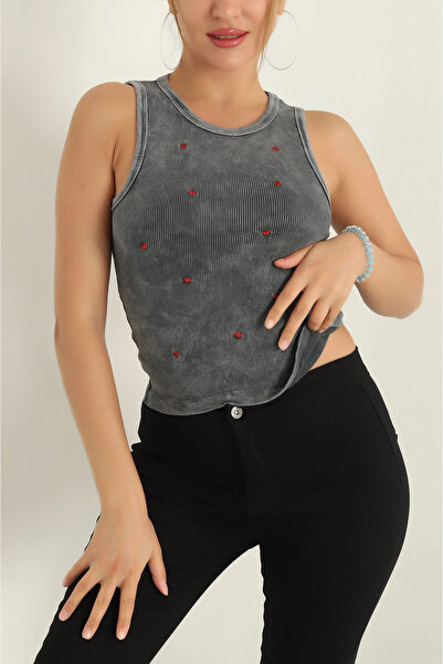 Lumora ANTRASİT KALP NAKIŞLI YIKAMALI KADIN ATLET