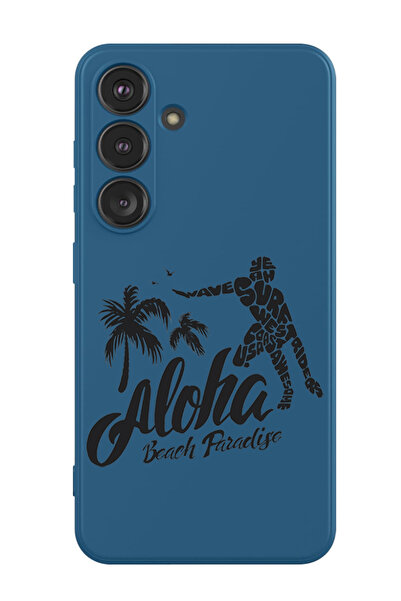 Theodor غطاء حماية سائل من السيليكون لهاتف سامسونج جالاكسي S24 بلس (أزرق) - ألوها بيتش بارادايس أسود