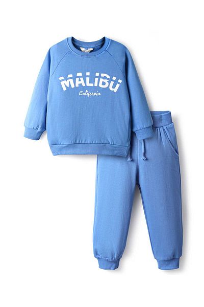 Bonfino Full Raglan Sleeves Sweatshirt & Joggers Set With Malibu Print - Blue