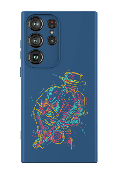 Theodor غطاء حماية سائل من السيليكون المقاوم للصدمات لهاتف سامسونج جالاكسي S24 ألترا (أزرق) - ساكسفون تجريدي