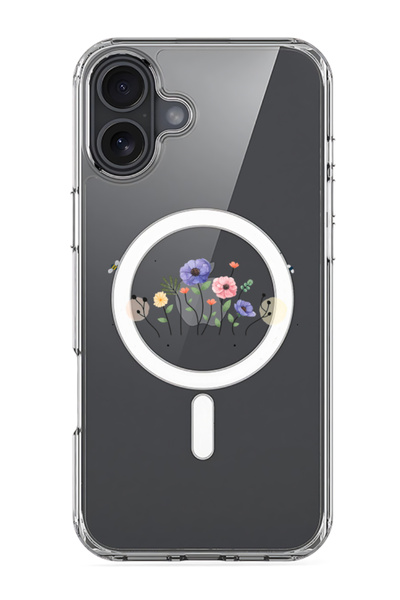 Theodor جراب ماج سيف متوافق مع آيفون 16، غطاء ممتص للصدمات للهاتف - زهور ونحل