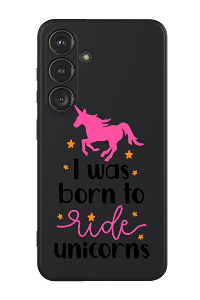 Theodor غطاء حماية سيليكون سائل لهاتف سامسونج جالاكسي S24 (أسود) - لقد ولدت لأركب وحيد القرن