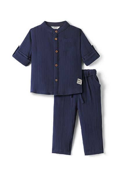 Bonfino Boys' 100% Cotton Double Gauze Set - Navy