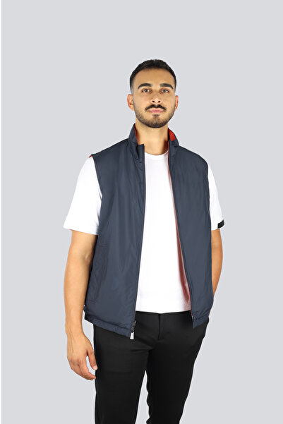 PAUL&SHARK Men's Double Sided Stand Collar Zippered Red-Navy Blue Vest 14312604-636