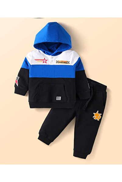 Babyhug Terry Knit Cut & Sew Embroidered Hooded T-Shirt & Lounge Pants Set wi...