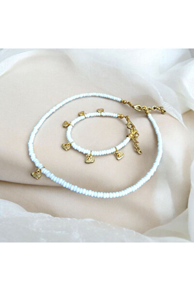 Denis Bujiteri Kız çocuk kuğulu boncuk kolye 35cm+uzatma ve 6 lı kuğu halhal ...