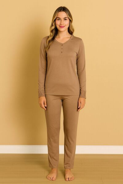 noyalux ΓΥΝΑΙΚΕΙΟ ΣΕΤ ΠΙΤΖΑΜΑ ΜΑΚΡΥΜΑΝΙΚΟ ΜΑΝΙΚΙΑ ΑΠΟ ΒΑΜΒΑΚΙ