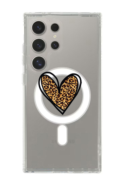 Theodor غلاف لهاتف Samsung Galaxy S24 Ultra متوافق مع MagSafe، غطاء ممتص للصدمات بطبعة جلد النمر