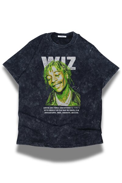 Fuddy Moda Unisex Wiz Khalifa Written Washable T-Shirt, Oversize Rap Themed Retro T-Shirt