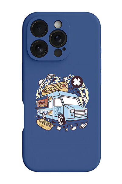 Theodor جراب حماية سيليكون سائل مقاوم للصدمات لجهاز iPhone 16 Pro باللون الأزرق - باص هوت دوج