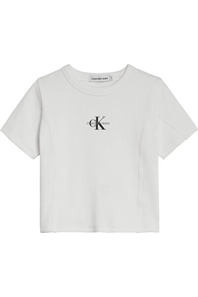 Calvin Klein MONOGRAM RIB TOP Kadın Beyaz T-Shirt