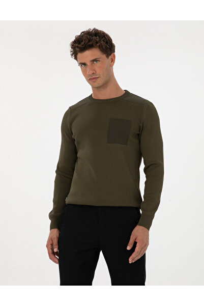 Pierre Cardin Koyu Haki Regular Fit Bisiklet Yaka Triko Kazak 50315762-VR111