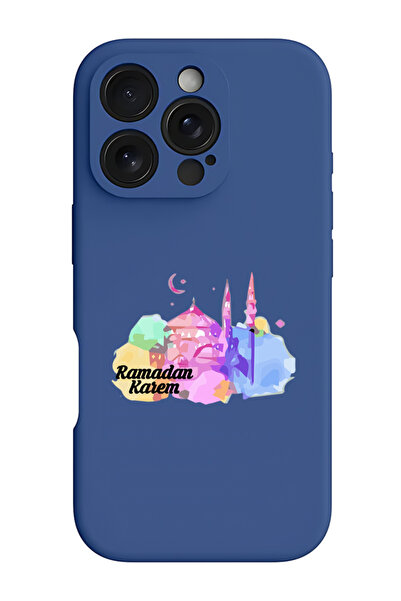 Theodor غطاء حماية سيليكون سائل مقاوم للصدمات لجهاز آيفون 16 برو أزرق - رمضان...