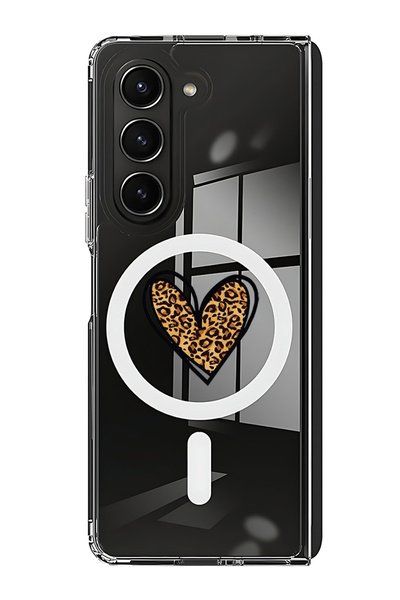 Theodor غلاف لهاتف Samsung Galaxy Z Fold 6 متوافق مع MagSafe، جراب مقاوم للصدمات بطبعة جلد النمر