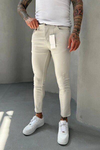 MADZEYMODA Slim Fit Slim Fit Lycra Denim Fabric Ripped Detailed Men's Gray Jean Jeans Ke-494