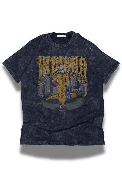 Fuddy Moda تي شيرت مكتوب عليه إنديانا للجنسين قابل للغسل، تي شيرت عتيق بطابع ...