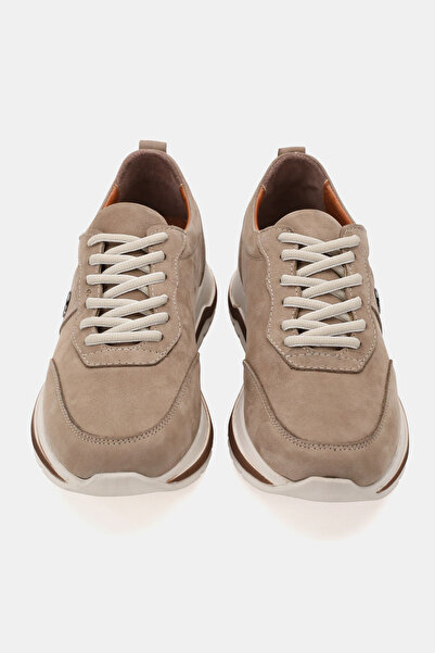 TUNAELLİ PANTOFI ORTOPEDICI CASUAL CU șireturi din piele naturală, BEJ, NUBUC, GENUIN