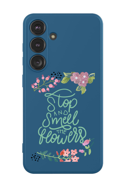 Theodor غطاء حماية سائل من السيليكون المقاوم للصدمات لهاتف سامسونج جالاكسي S24 (أزرق) - ستوب آند سميل فلاورز