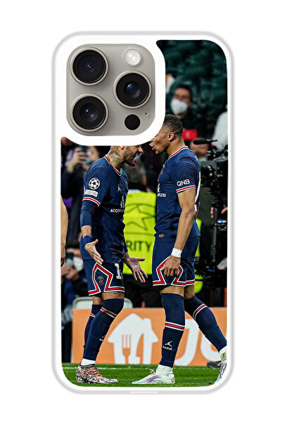 Theodor غطاء حماية لهاتف أبل آيفون 15 برو ماكس مبابي ونيمار 2 (مصد أبيض)