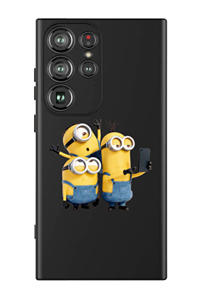 Theodor غطاء حماية سائل من السيليكون المقاوم للصدمات لهاتف سامسونج جالاكسي S24 ألترا (أسود) - 3 مينيونز