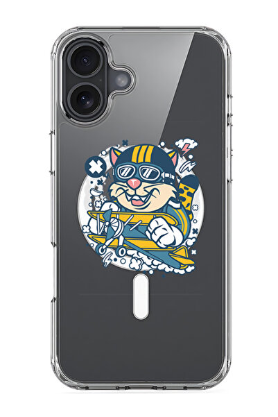 Theodor جراب ماج سيف متوافق مع آيفون 16، غطاء ممتص للصدمات للهاتف - قطة على م...