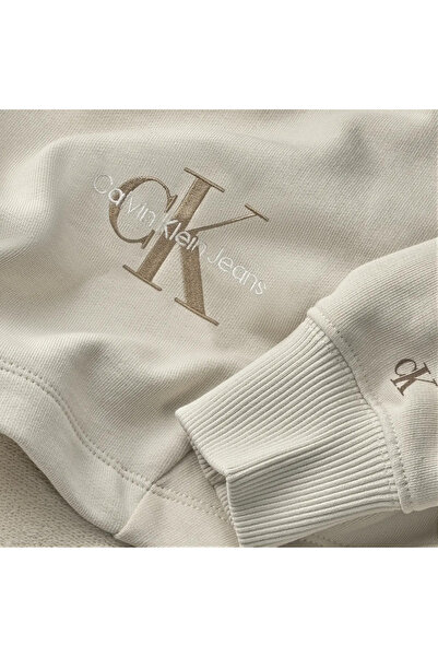 Calvin Klein MONOGRAM OFF PLACED Kadın Krem Sweatshirt