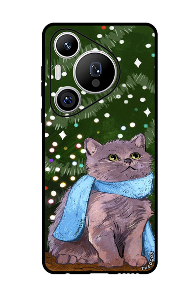 Theodor جراب واقٍ مضاد للخدش والصدمات لهاتف هواوي بيورا 70 برو بلس، قطة لطيفة