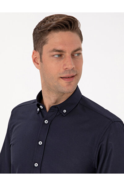 Pierre Cardin Lacivert Regular Fit Uzun Kollu Gömlek 50311487-VR033