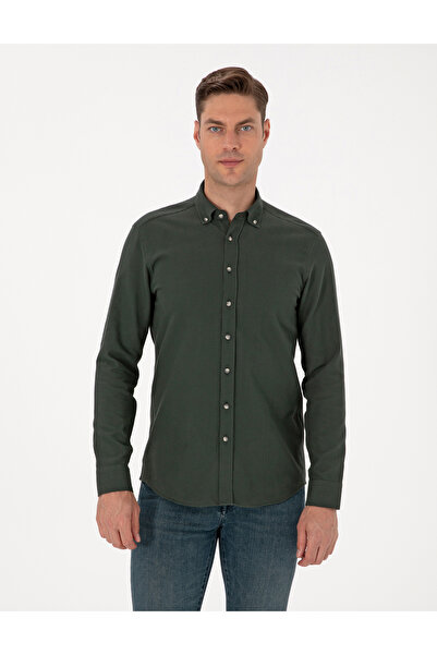 Pierre Cardin Dark Khaki Slim Fit Long Sleeve Shirt 50311562-Vr111
