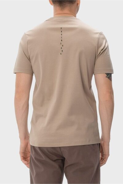 PAUL&SHARK Men's Regular Fit Shark Logo on the Chest Cotton Round Neck Short Sleeve Sand T-Shirt 15311622-119