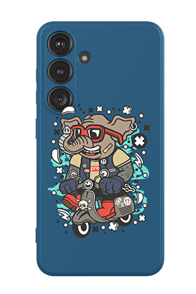 Theodor غطاء حماية من السيليكون السائل المقاوم للصدمات لهاتف سامسونج جالاكسي S24 بلس (أزرق) - فيل على دراجة