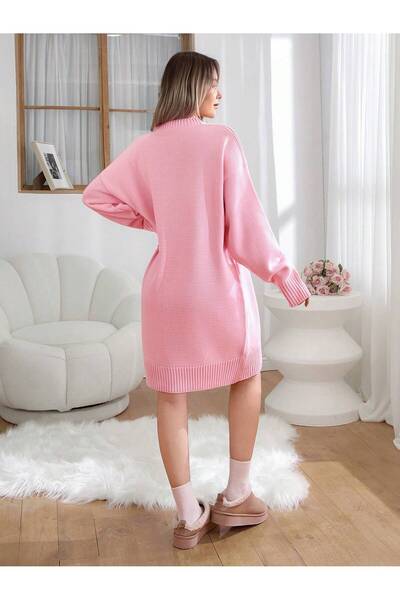 Dier Moda Women's Pink Extra Soft Crew Neck Dress Sweater